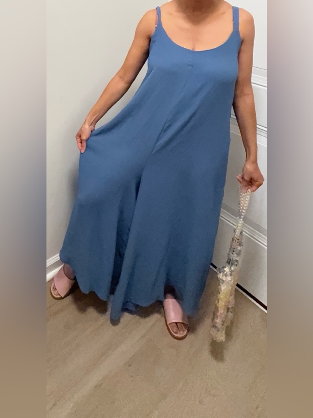 Blue Oversized Boho Wide Leg Jumpsuit Overall Romper